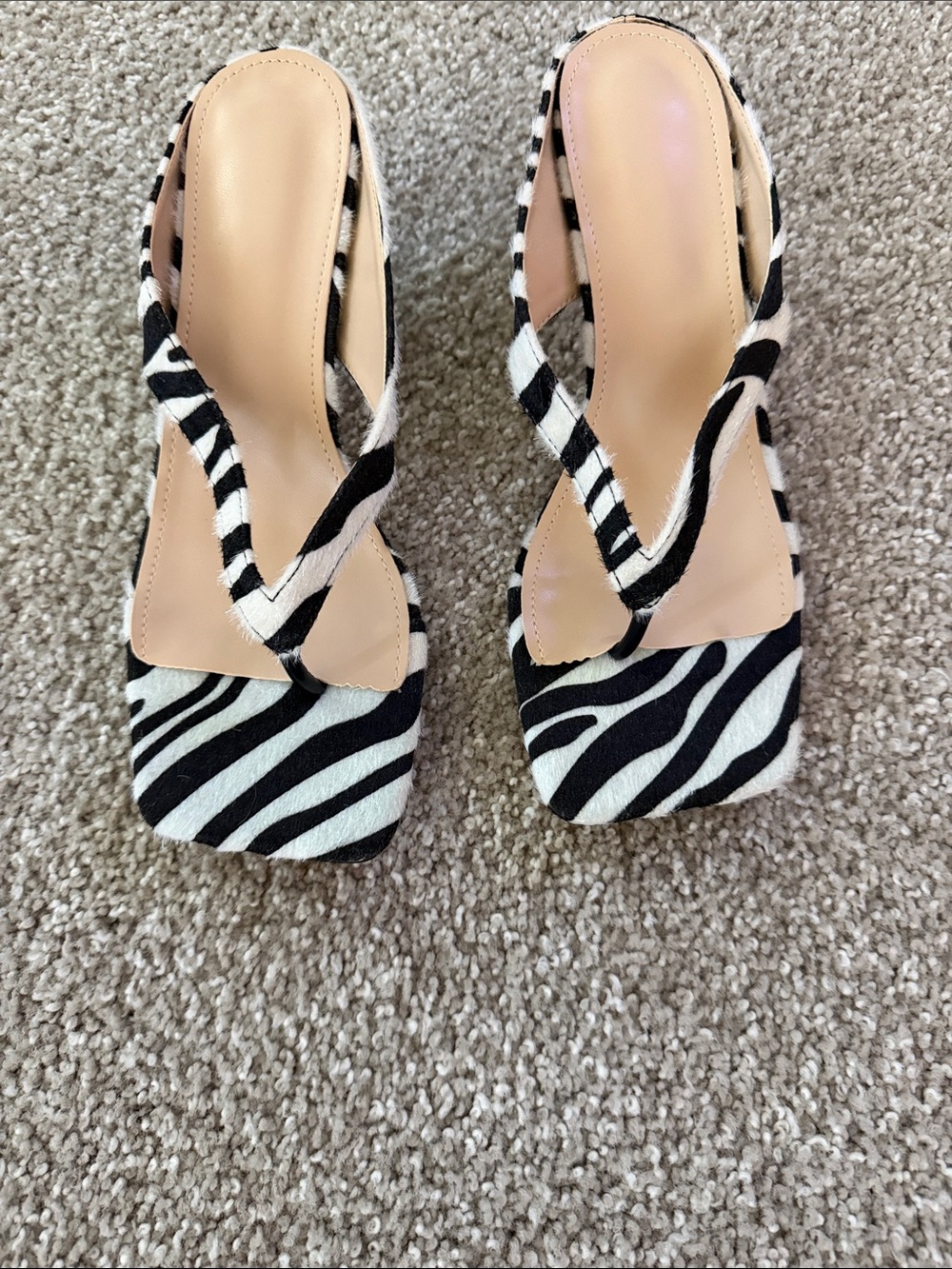 Zebra Print Square Toe Women's Heeled Sandals - Black & White